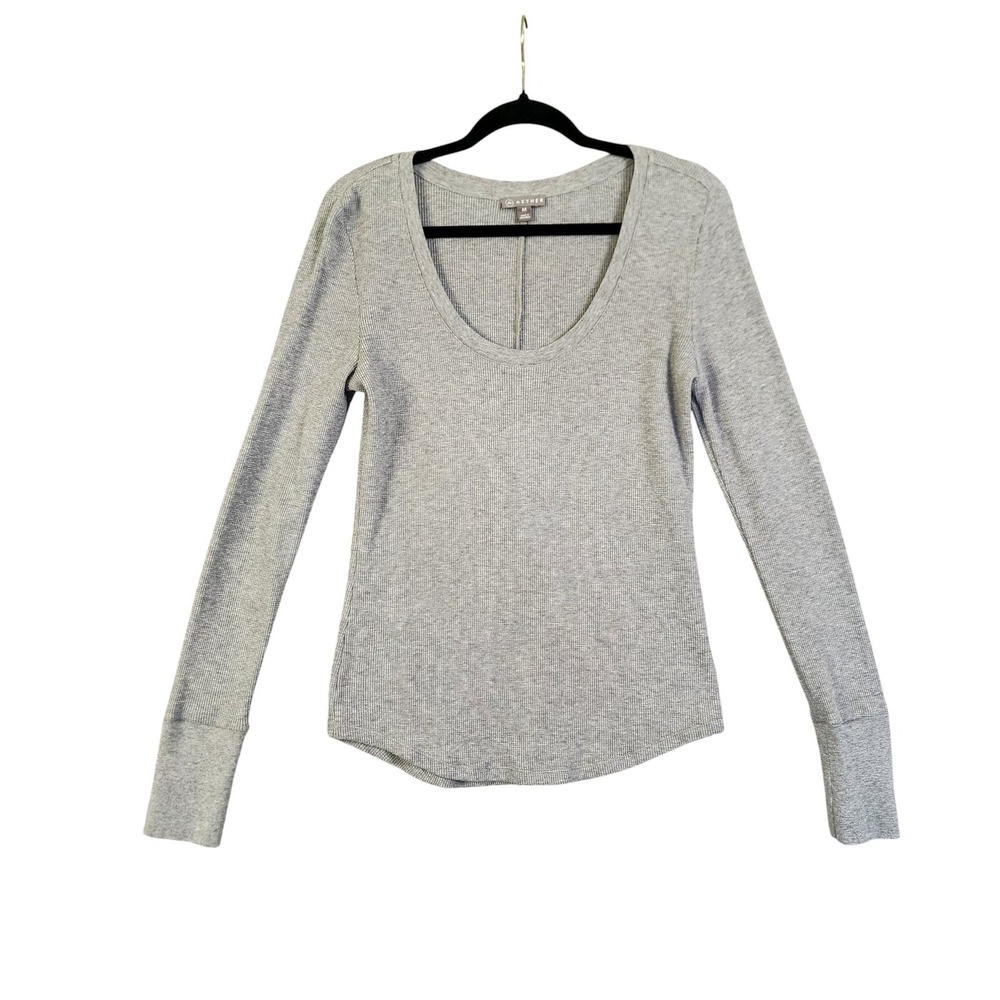 AETHER Womens Waffle Knit Long Sleeve Scoop Neck Top Size Medium Gray‎ Henley